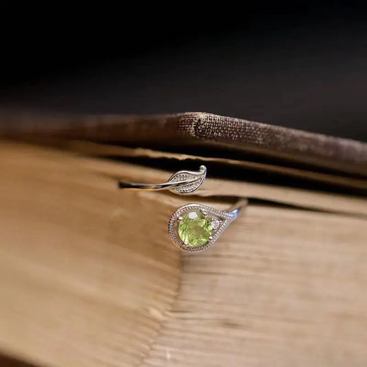Olivine Green Gem Leaf and Branch Open Ring